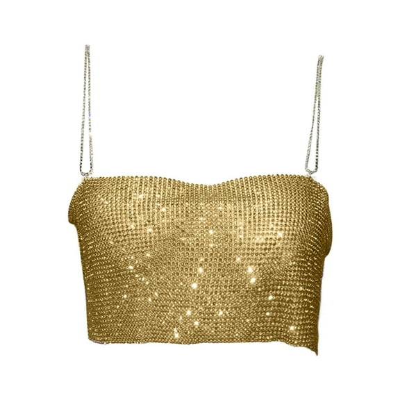 Women's Rhinestone Spaghetti Strap Sexy Party Top Metallic Glitter Tank For Nightclubs & Events