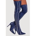 thumbnail image 1 of Women's Rhinestone Striped Denim Thigh High Stiletto Boots, 1 of 3
