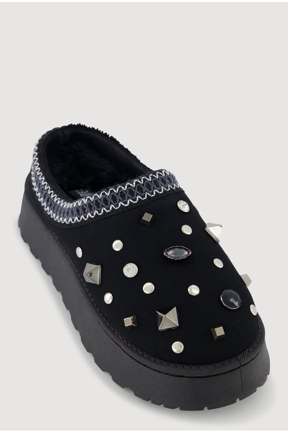 Women's Rhinestone Studded Charm Platform Clogs