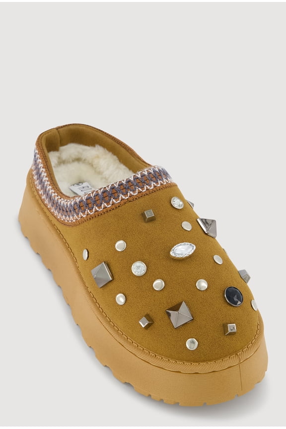 Women's Rhinestone Studded Charm Platform Clogs