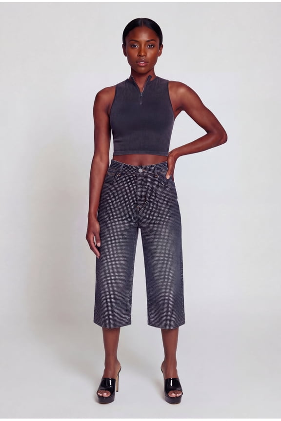 Women's Rhinestone Studded Denim Bermuda Shorts