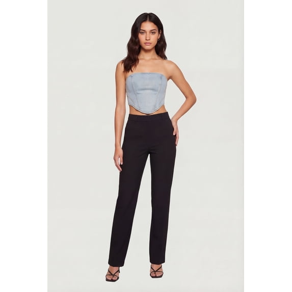 Women's Rhinestone Studded Denim Lace Up Back Cropped Corset