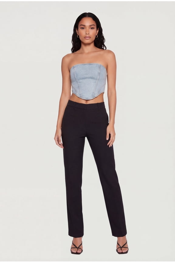 Women's Rhinestone Studded Denim Lace Up Back Cropped Corset