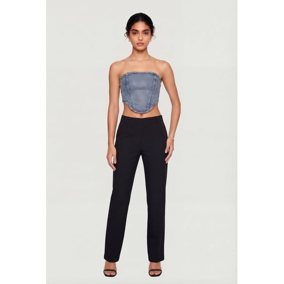 Women's Rhinestone Studded Denim Lace Up Back Cropped Corset