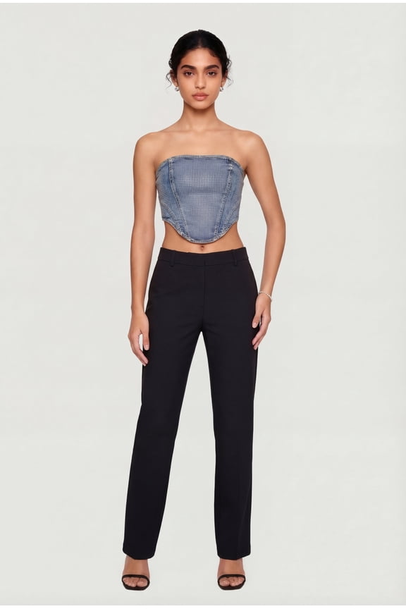 Women's Rhinestone Studded Denim Lace Up Back Cropped Corset