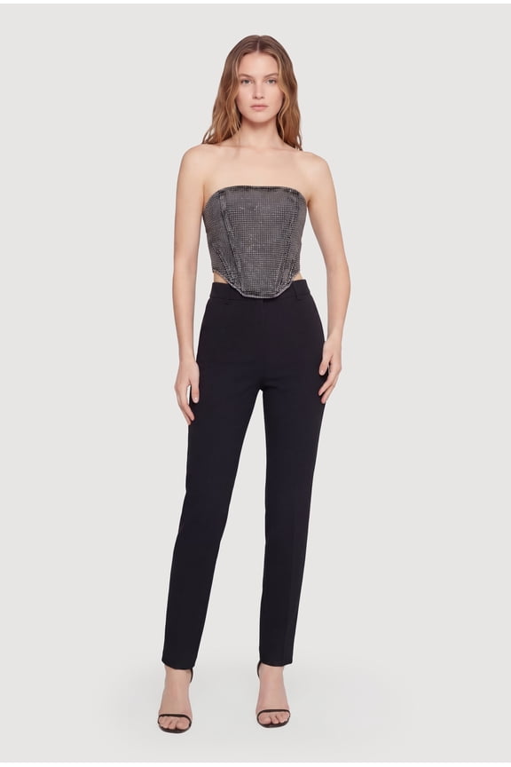 Women's Rhinestone Studded Denim Lace Up Back Cropped Corset
