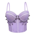 thumbnail image 1 of Women's Rhinestone Tassel Corset Top, Spaghetti Straps Sexy Underwire Bustier Halloween Camisoles Tops, 1 of 7