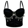 thumbnail image 1 of Women's Rhinestone Tassel Corset Top, Spaghetti Straps Sexy Underwire Bustier Halloween Camisoles Tops, 1 of 7