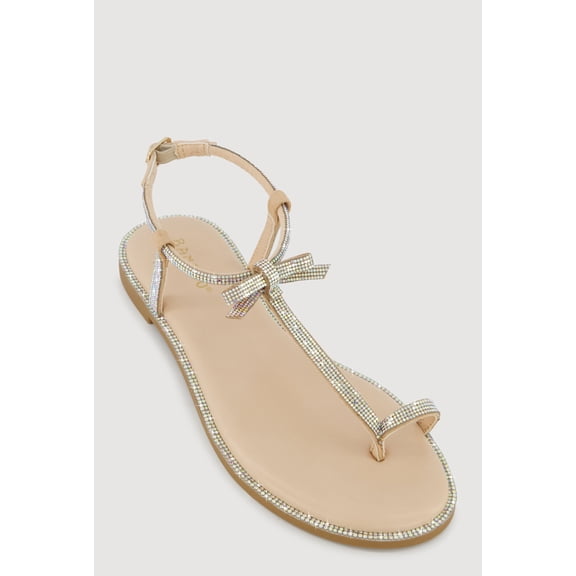 Women's Rhinestone Toe Loop Ankle Strap Thong Sandals