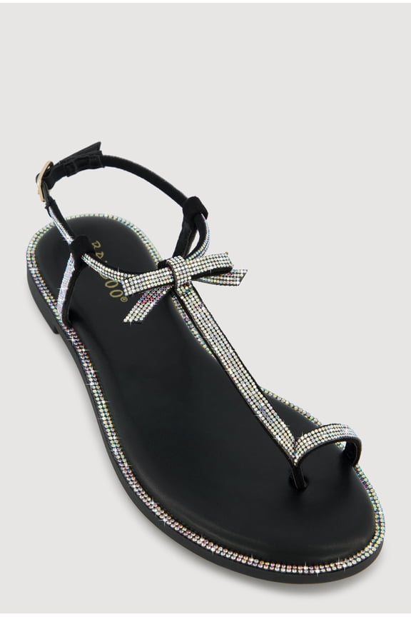 Women's Rhinestone Toe Loop Ankle Strap Thong Sandals