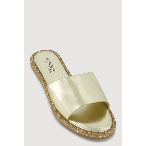 Women's Rhinestone Trim Slide Open Toe Sandals