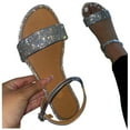 thumbnail image 1 of Women's Rhinestone Two Strap Buckle Sandal Cute Open Toes Ankle Strap Flexible Summer Cute Flat Sandals Dresssy, 1 of 4