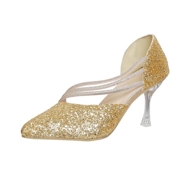 Women's Rhinestone Wedding Dress High Heels Two-Way Wear Summer Fall Comfortable Walking Shoes Pu Upper