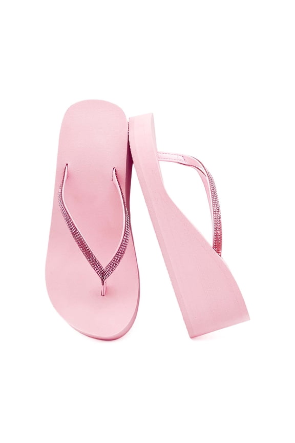 Women's Rhinestone Wedge Flip Flops, Platform Sandals with Arch Support for Summer Beach