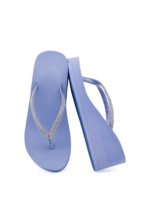 Women's Rhinestone Wedge Flip Flops, Platform Sandals with Arch Support for Summer Beach