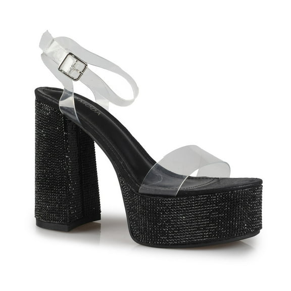 Women's Rhinestones Clear Strap Platform Block Heeled Sandals