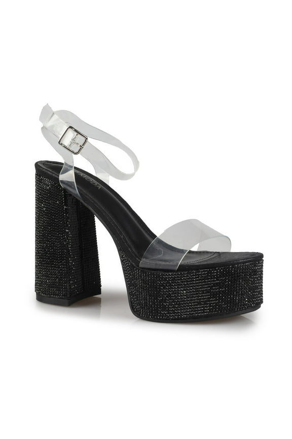 Women's Rhinestones Clear Strap Platform Block Heeled Sandals