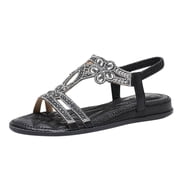Womens Rhinestones Dressy Sandals Bridal Wedding Glitter Crystal Wedge Low Heels Slingback Flat Sandals