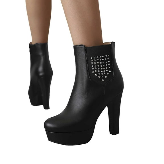 Women's Rhinestones Platform Dress Boots Sparkly Leather High Heels Ankle Booties Winter Fall Slip on Short Boots for Ladies 2025