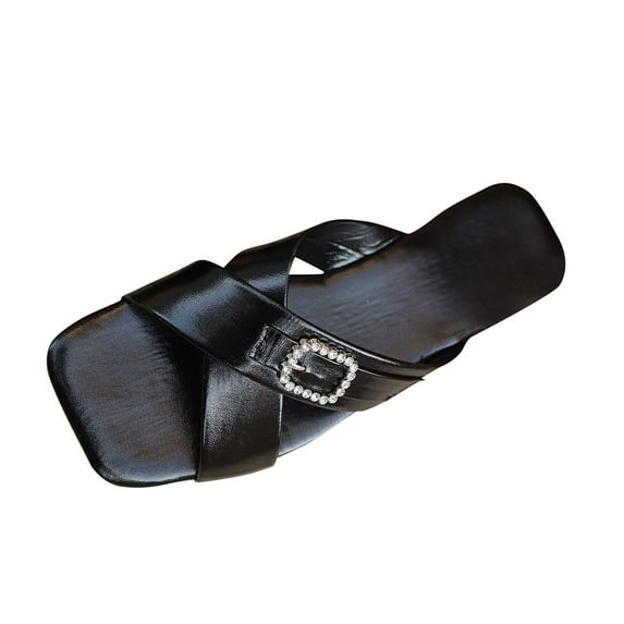 Women's Rhinestones Weave Wide Width Flat Slides Sandals Fashion Comfortable Open Toe Slip On Summer Walking Slippers for Indoor Outdoor Beach Daily Wear