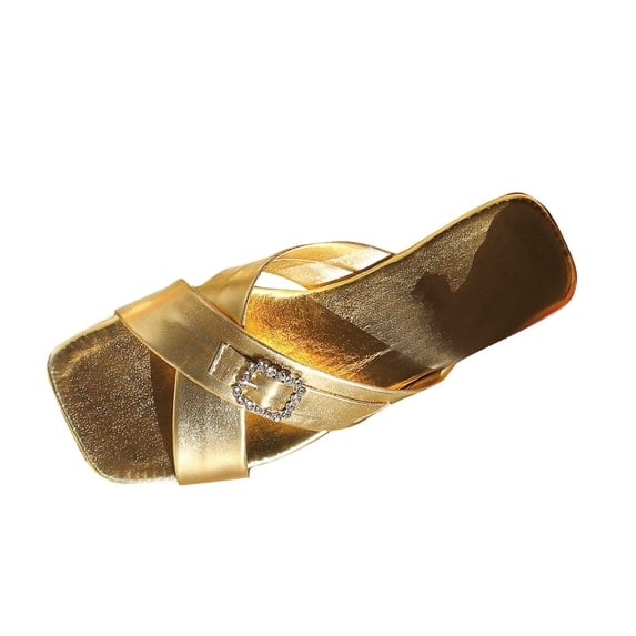 Women's Rhinestones Weave Wide Width Flat Slides Sandals Fashion Comfortable Open Toe Slip On Summer Walking Slippers for Indoor Outdoor Beach Daily Wear