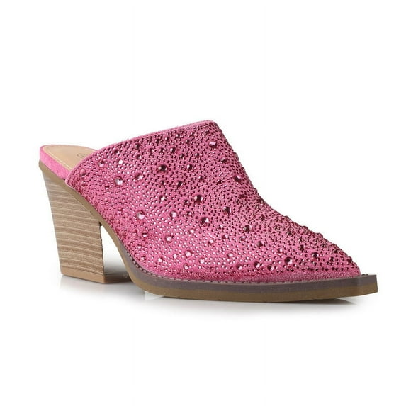 Women's Rhinestones Pointy-toe Heeled Western Mules