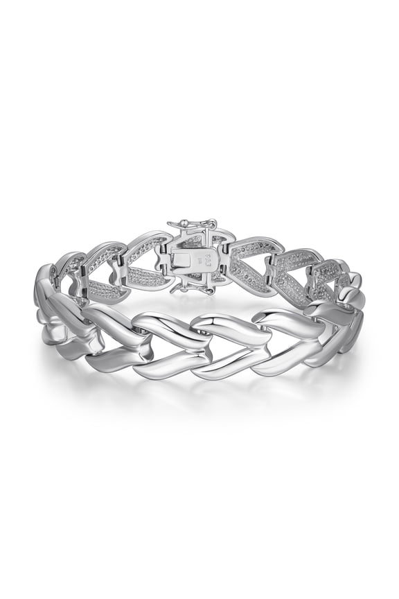 Women's Rhodium-Plated Brass High-Polish Chevron Link Bracelet, 7.5"