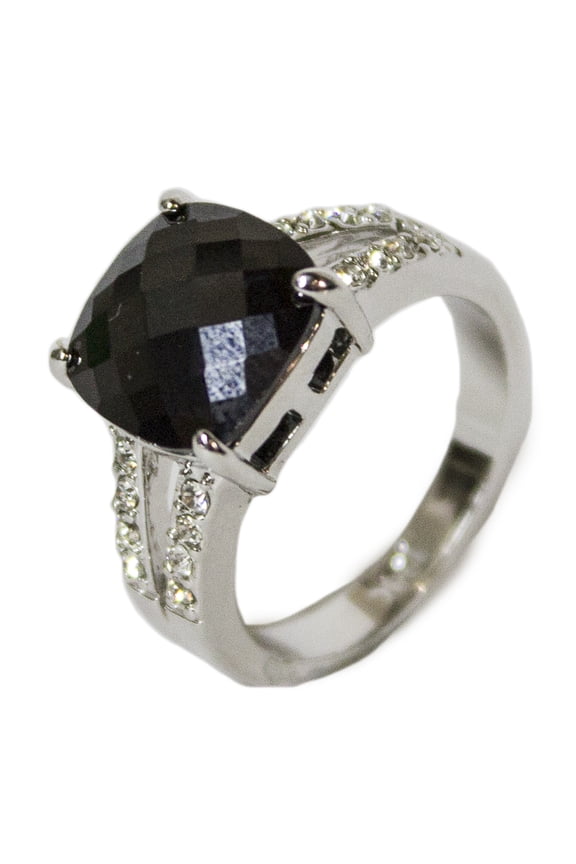 Women's Rhodium Plated Dress Ring Black and White CZ 111 (6)