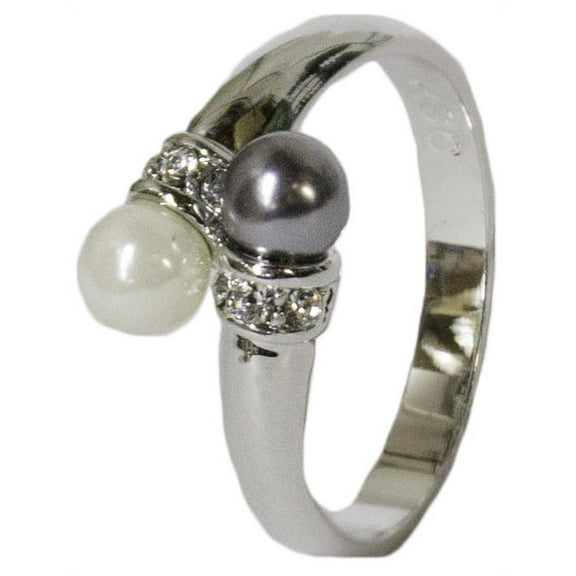 Women's Rhodium Plated Dress Ring Black and White Pearl Crystal 059 (7)