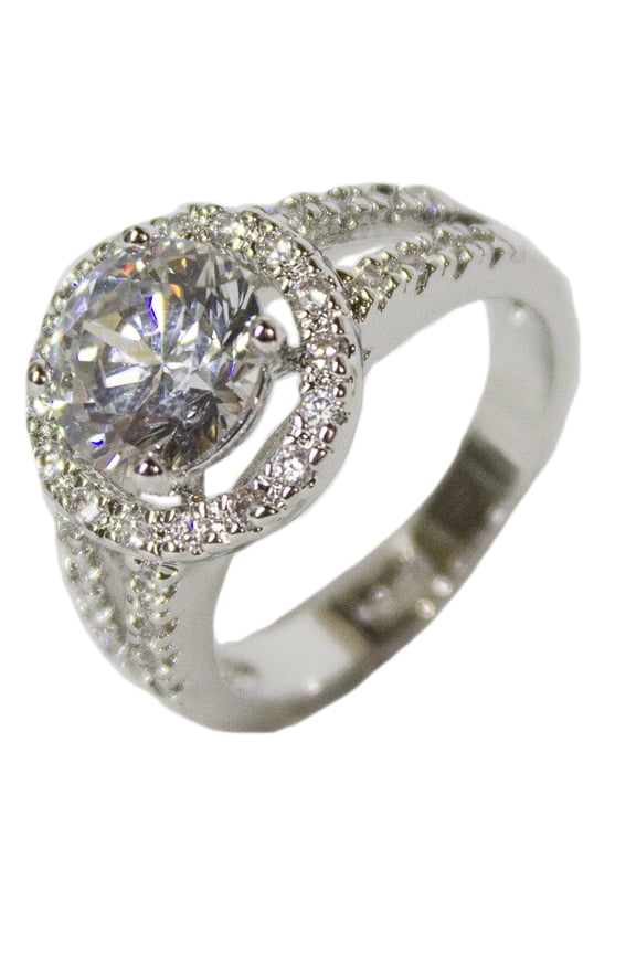 Women's Rhodium Plated Dress Ring Circle Brilliant Cut CZ 110 (10)
