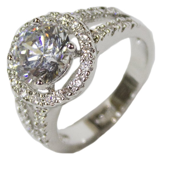 Women's Rhodium Plated Dress Ring Circle Brilliant Cut CZ 110 (7)