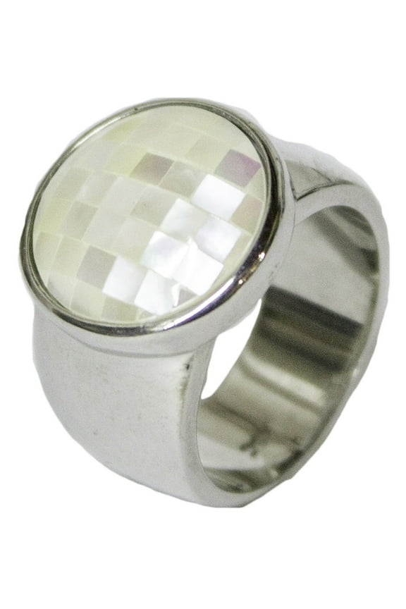 Women's Rhodium Plated Dress Ring Designer Mother of Pearl 051 (7)