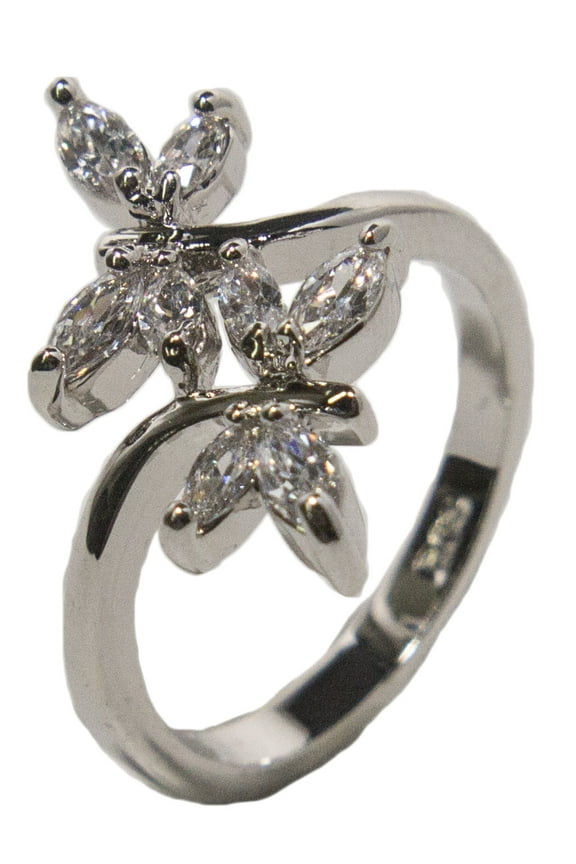 Women's Rhodium Plated Dress Ring Double Dragonfly Wrap Around CZ 024 (9)