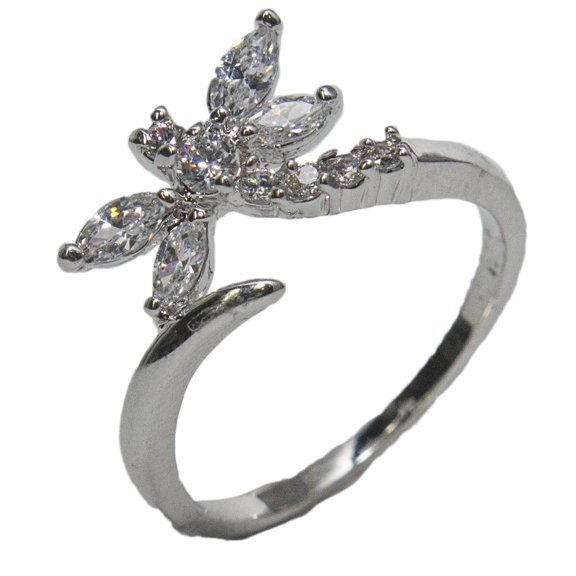 Women's Rhodium Plated Dress Ring Dragonfly Wrap Around CZ 002 (5)