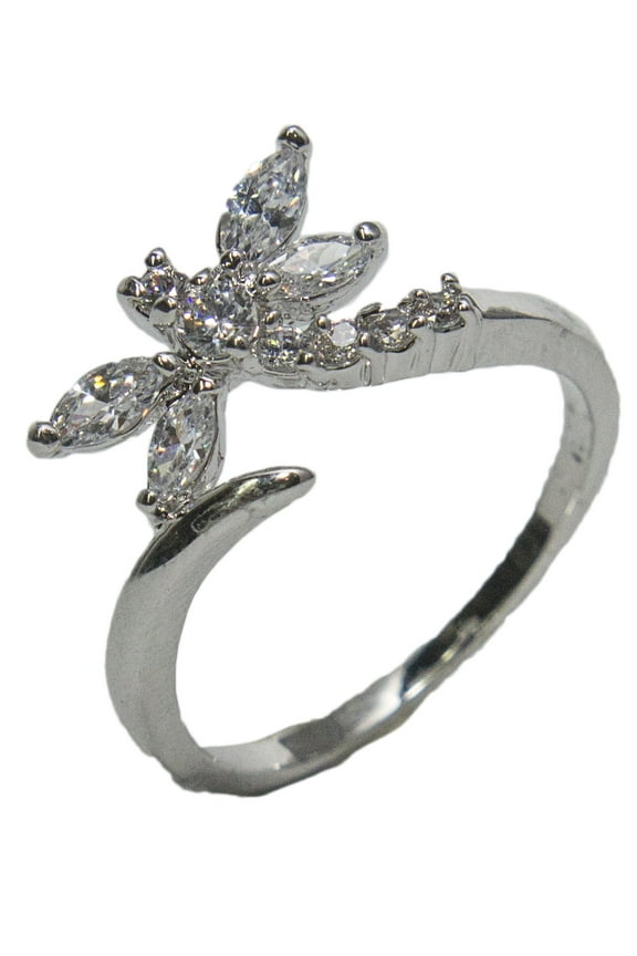 Women's Rhodium Plated Dress Ring Dragonfly Wrap Around CZ 002 (5)