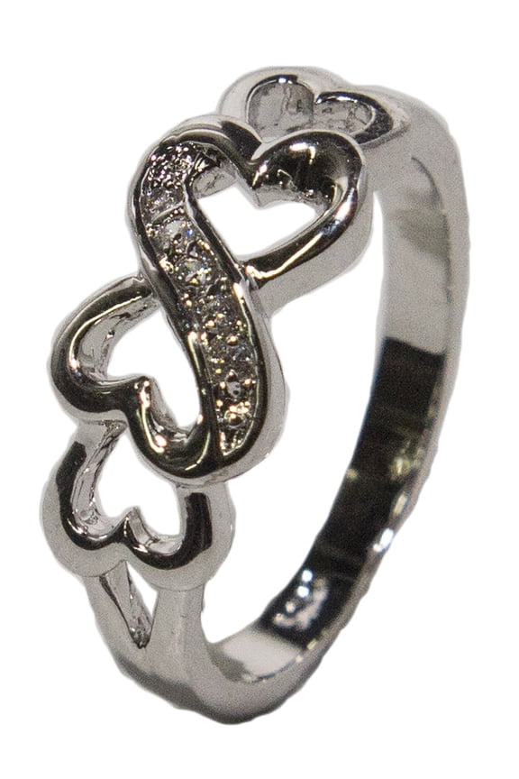 Women's Rhodium Plated Dress Ring Interlocking Hearts with CZ 022 (8)