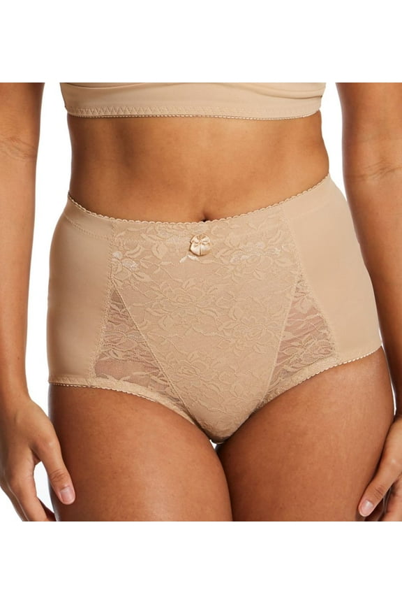 Women's Rhonda Shear 3999 Pin-Up Lace Front Brief Panty (Beige 2X)