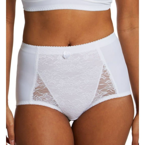 Women's Rhonda Shear 3999 Pin-Up Lace Front Brief Panty (White 2X)