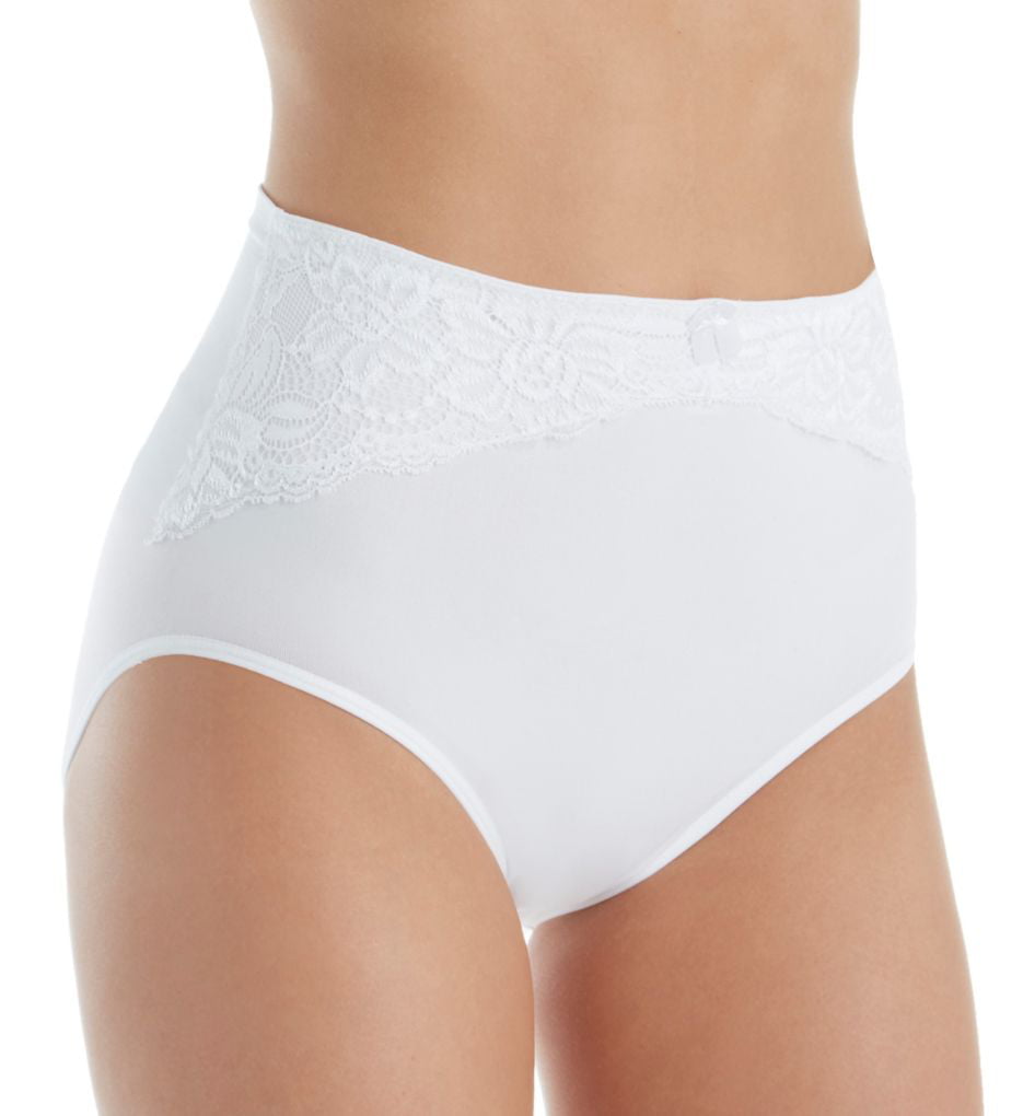Women's Rhonda Shear 4221 Seamless High Waist Lace Trim Brief Panty (White  1X) 