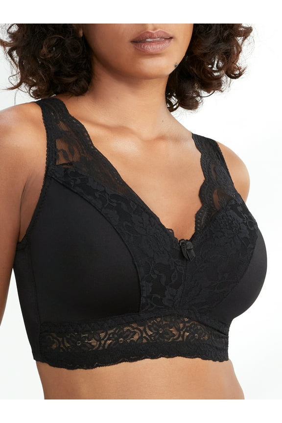 Women's Rhonda Shear 672P Ahh Pin-Up Lace Leisure Bra with Removable Pads (Black S)