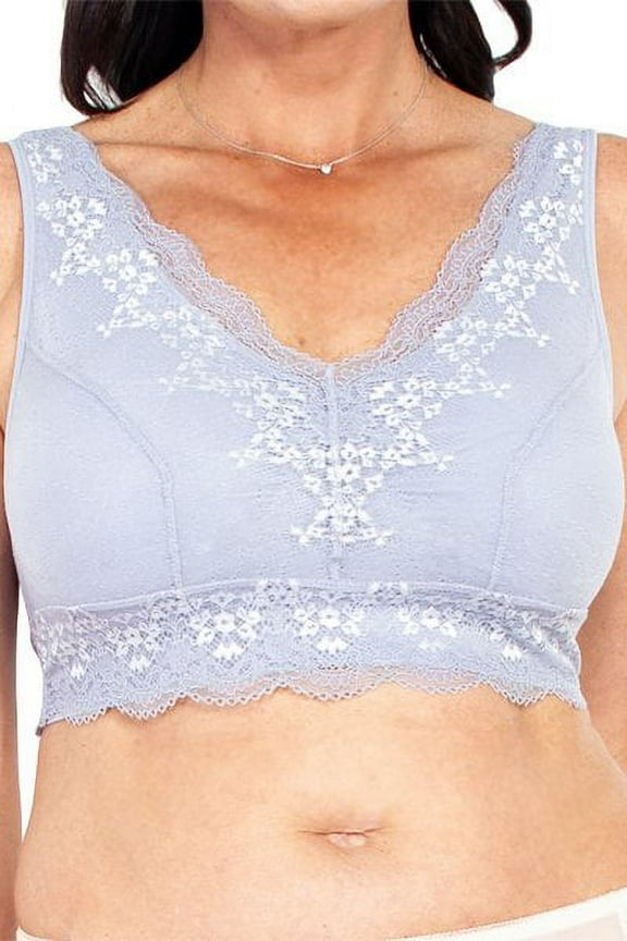 Women's Rhonda Shear 9343 Seamless Bra with Lace Overlay (Grey Lilac M)