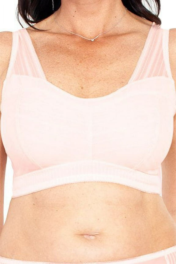 Women's Rhonda Shear 9404 Striped Mesh Leisure Bra (Peachy Pink 2X)