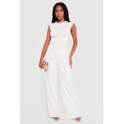 Women's Rib Knit Beaded Drawstring Waist Pull On Pants