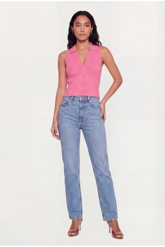 Women's Rib Knit Button Front Collared Blouse