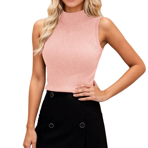 Women's Rib Knit Crop Top Y2K Sleeveless Tank Tops Pink One Size