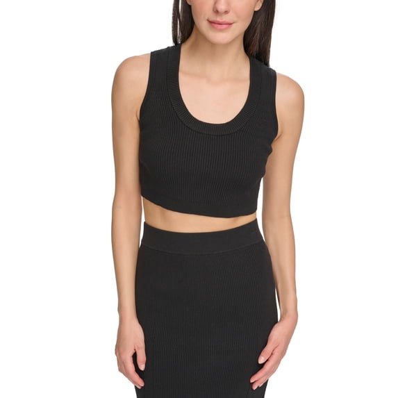 Women's Rib-Knit Cropped Tank Black S