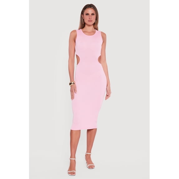 Women's Rib Knit Cut Out Back Midi Tank Dress