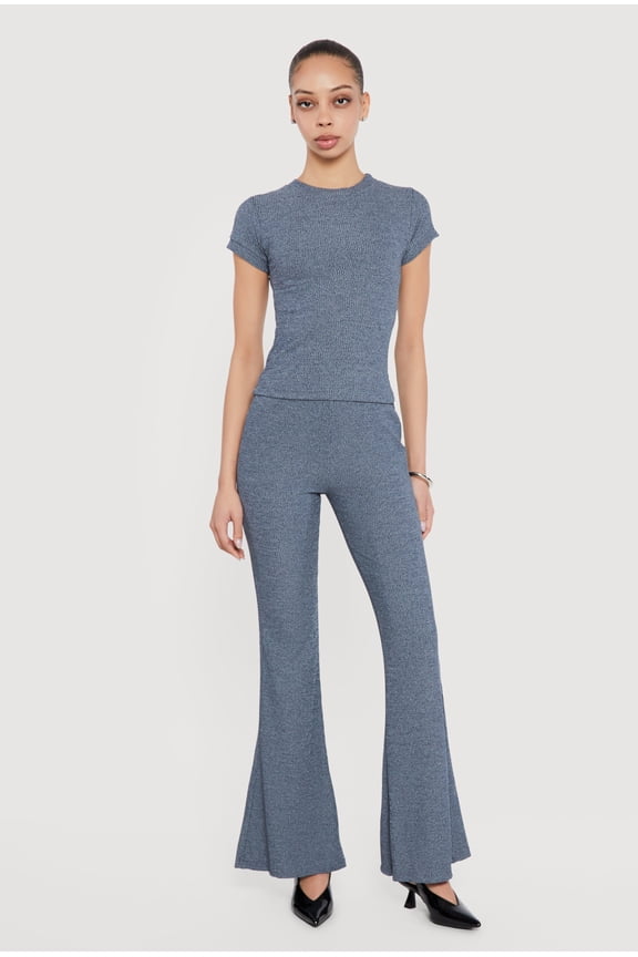 Women's Rib Knit High Waisted Flare Pants