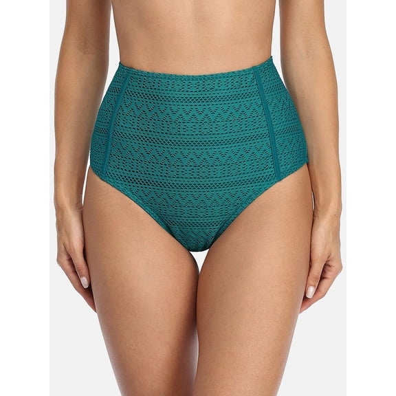 Women's Rib Knit High Waisted Swimsuit Bottom Tummy Control Tankini Briefs Swim Shorts Bikini Bottom