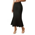 thumbnail image 1 of Women's Rib Knit Midi Skirt Stretchy Ruched Waist Flowy Fishtail Hem Elegant Ruffle Detail Comfortable Casual Dressy Outfit, 1 of 2
